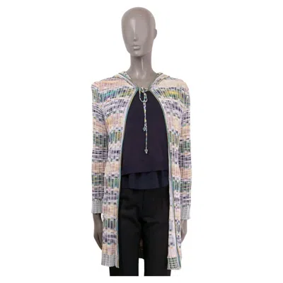 Pre-owned Missoni White & Multicolour Viscose Hooded Knit Coat Jacket 42 M