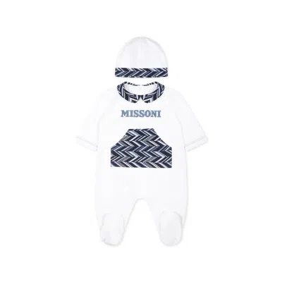 Missoni White Babygrow Set For Baby Boy With Chevron Pattern