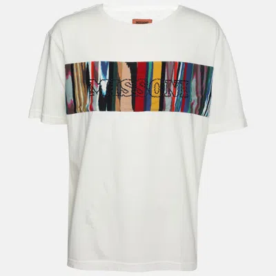 Pre-owned Missoni White Cotton Logo Embroidered T-shirt Xl