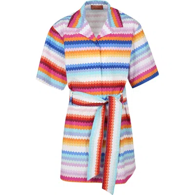 Missoni Kids' White Dress For Girl With Chevron Pattern In Multicolor