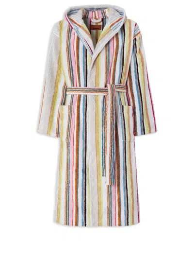 Missoni White Moonshadow Striped Cotton Bathrobe In Yellow