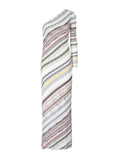 Missoni Asymmetric One Sleeve Long Viscose Dress In Multi
