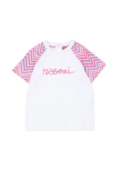 MISSONI WHITE T-SHIRT FOR BABY GIRL WITH LOGO