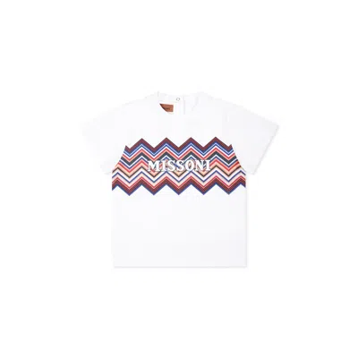 Missoni Babies' White T-shirt For Boy With Logo And Chevron Pattern