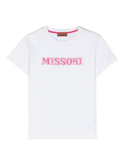 Missoni Kids' White T-shirt With Pink Sequins Logo