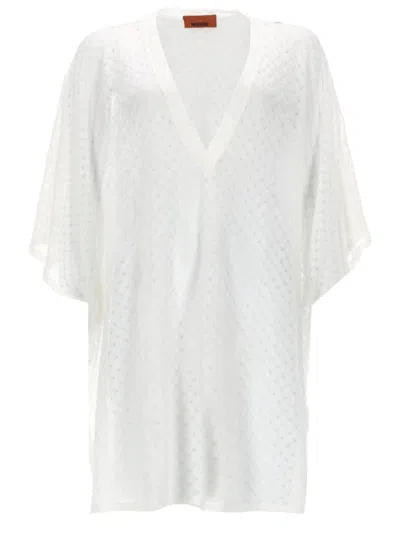 Missoni White Textured V Neck Mini Dress