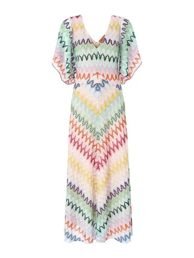 Missoni White Viscose Midi Dress In Multi