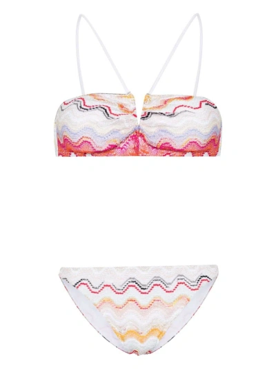 Missoni Wave Knitted V-wire Bikini Top In Multicolor White Bas