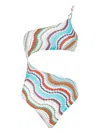 Missoni Multicolor Wave Asymmetric Cutout One-piece Swimsuit In Blau