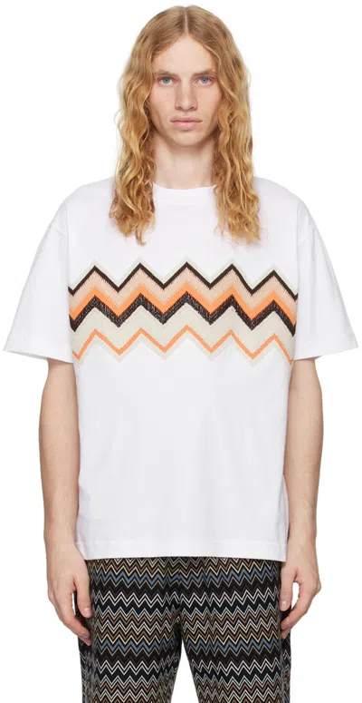 Missoni White Zig Zag Embroidery T-shirt In White Base