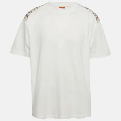 Pre-owned Missoni White Zig Zag Trim Jersey Crewneck T-shirt Xl