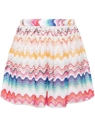 Missoni White Zigzag Woven Shorts In Multicolour