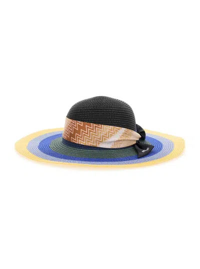 Missoni 'falda' Multicolor Hat With Logo Ribbon And Wide Design In Paper Woman