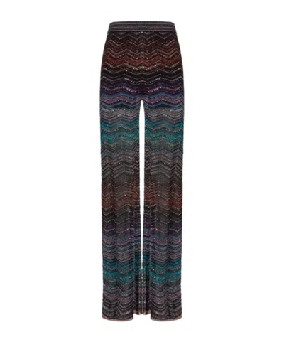 Missoni Wide Chevron Lame Viscose Trousers With Sequins In Multi