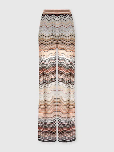 Missoni Wide Chevron Lamé Viscose Trousers With Sequins In Multi