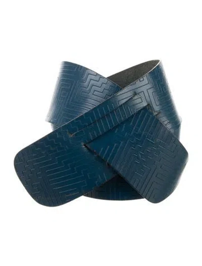 Pre-owned Missoni Wide Embossed Leather Waist Belt In Blue