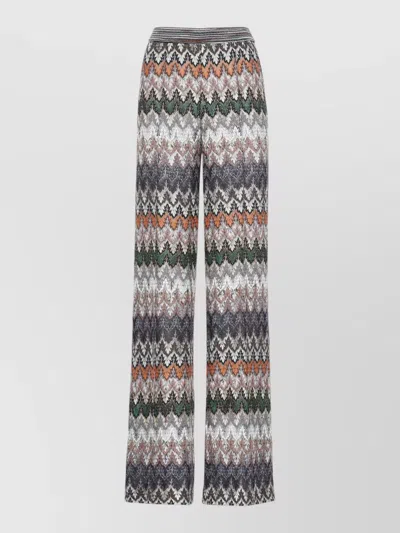 Missoni Wide Leg Patterned Viscose Trousers In Gray