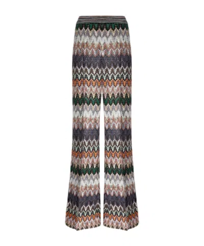 Missoni Wide Viscose And Cotton Lamé Trousers With Lace Motif In Multi