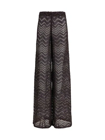 Missoni Wide Zigzag Mesh Trousers With Sequins In Black
