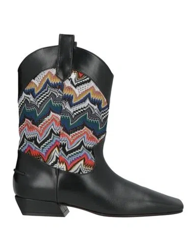 Missoni Woman Ankle Boots Black Size 7 Leather, Textile Fibers