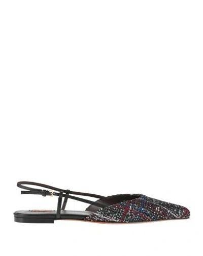 Missoni Woman Ballet Flats Black Size 8 Leather, Textile Fibers