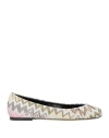 Missoni Woman Ballet Flats Silver Size 9 Textile Fibers In Multi