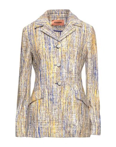 Missoni Woman Blazer Blue Size 4 Wool, Cotton In Multi