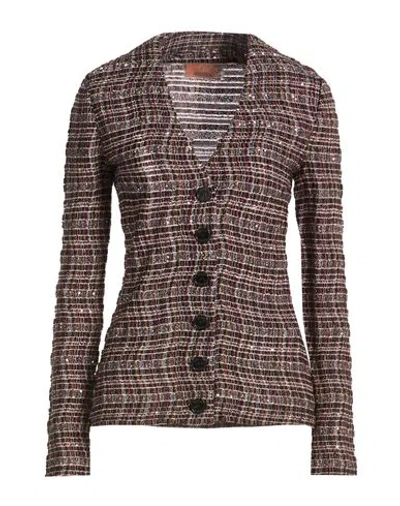 Missoni Woman Cardigan Dark Brown Size 8 Viscose, Synthetic Fibers, Metallic Fiber, Wool, Cotton