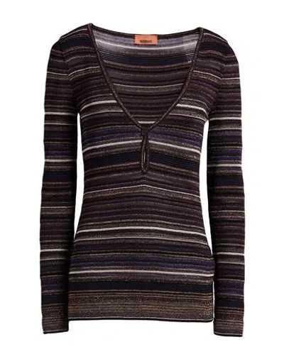 Missoni Woman Cardigan Dark Brown Size 8 Viscose, Wool, Metallic Fiber