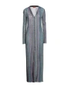 Missoni Sequinned Pleated Knit Long Cardigan In Blue