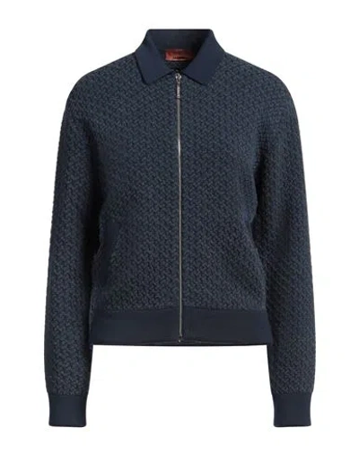 Missoni Woman Cardigan Navy Size 8 Cotton, Polyamide
