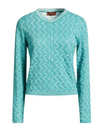 Missoni Woman Cardigan Turquoise Size L Viscose, Polyester, Metallic Fiber, Polyamide In Blue