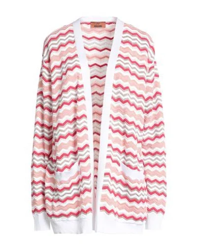 Missoni Woman Cardigan White Size 10 Cotton, Viscose In Pink