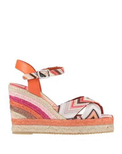 Missoni Woman Espadrilles Orange Size 8 Textile Fibers, Leather