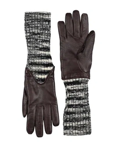 Missoni Woman Gloves Chocolate Brown Size Onesize Leather, Wool