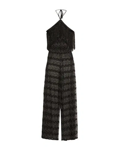 Missoni Mare Fringed Metallic Crochet-knit Halterneck Jumpsuit In Black