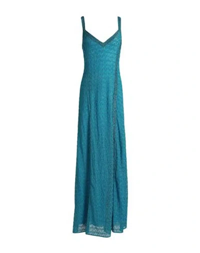 Missoni Woman Maxi Dress Azure Size 6 Viscose, Cupro, Polyester In Blue