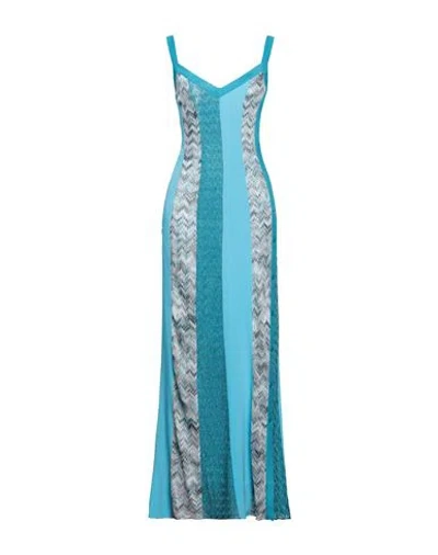 Missoni Woman Maxi Dress Azure Size 8 Viscose, Silk, Cupro, Polyester In Blue