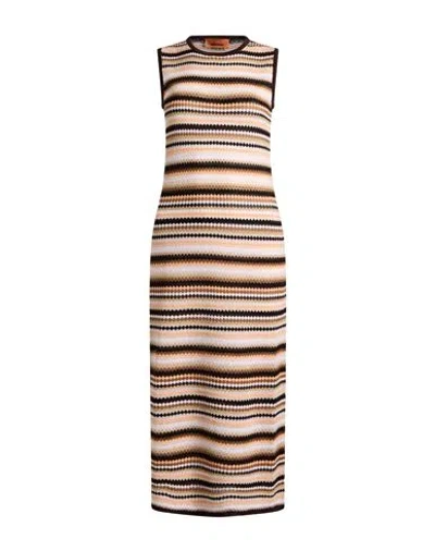 Missoni Woman Midi Dress Brown Size 4 Cotton, Viscose In Multi