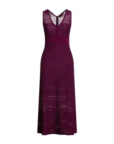 Missoni Woman Midi Dress Plum Size L Wool, Viscose, Synthetic Fibers, Metallic Fiber, Elastane In Purple
