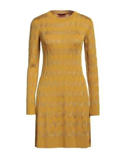 Missoni Woman Mini Dress Ocher Size 10 Wool, Viscose, Polyamide In Yellow