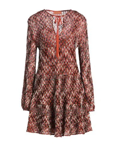 Missoni Woman Mini Dress Rust Size 10 Wool, Viscose In Red