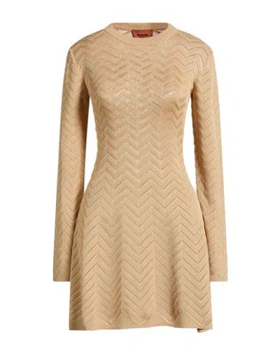 Missoni Woman Mini Dress Sand Size 10 Cotton, Viscose, Elastane, Polyamide In Brown