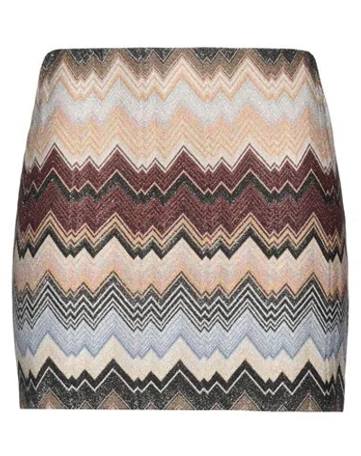 Missoni Woman Mini Skirt Brown Size 6 Viscose, Metal
