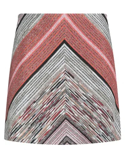 Missoni Woman Mini Skirt Rust Size 6 Viscose, Metallic Fiber