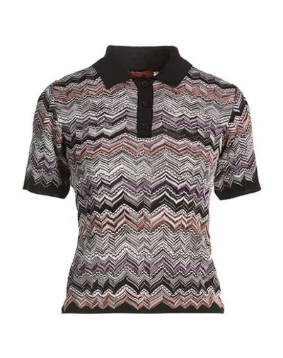 Missoni Woman Polo Shirt Black Size 6 Viscose, Cotton, Polyamide, Elastane In Multi