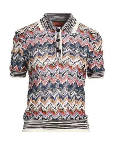 Missoni Woman Polo Shirt Slate Blue Size 6 Viscose, Wool, Metallic Fiber In Multi