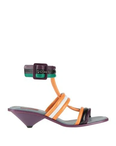 Missoni Woman Sandals Dark Purple Size 7 Leather In Multi