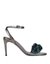 MISSONI MISSONI WOMAN SANDALS LEAD SIZE 7 TEXTILE FIBERS, LEATHER