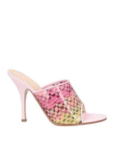 MISSONI MISSONI WOMAN SANDALS PINK SIZE 8 LEATHER, TEXTILE FIBERS
